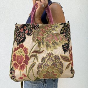 Borsa a mano CRISTINA broccato fantasia e verde