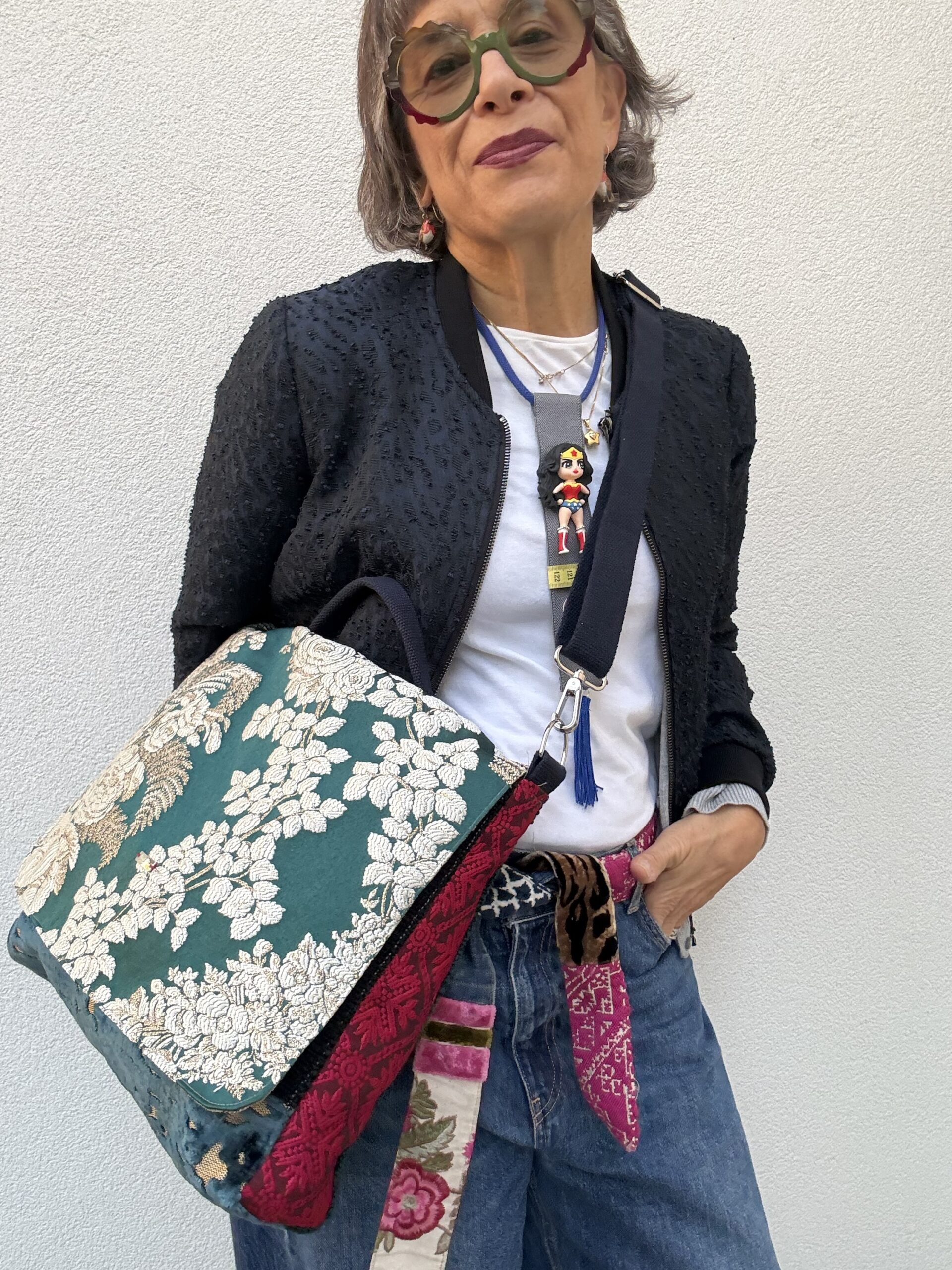 Borsa a tracolla LELLA broccato ottanio