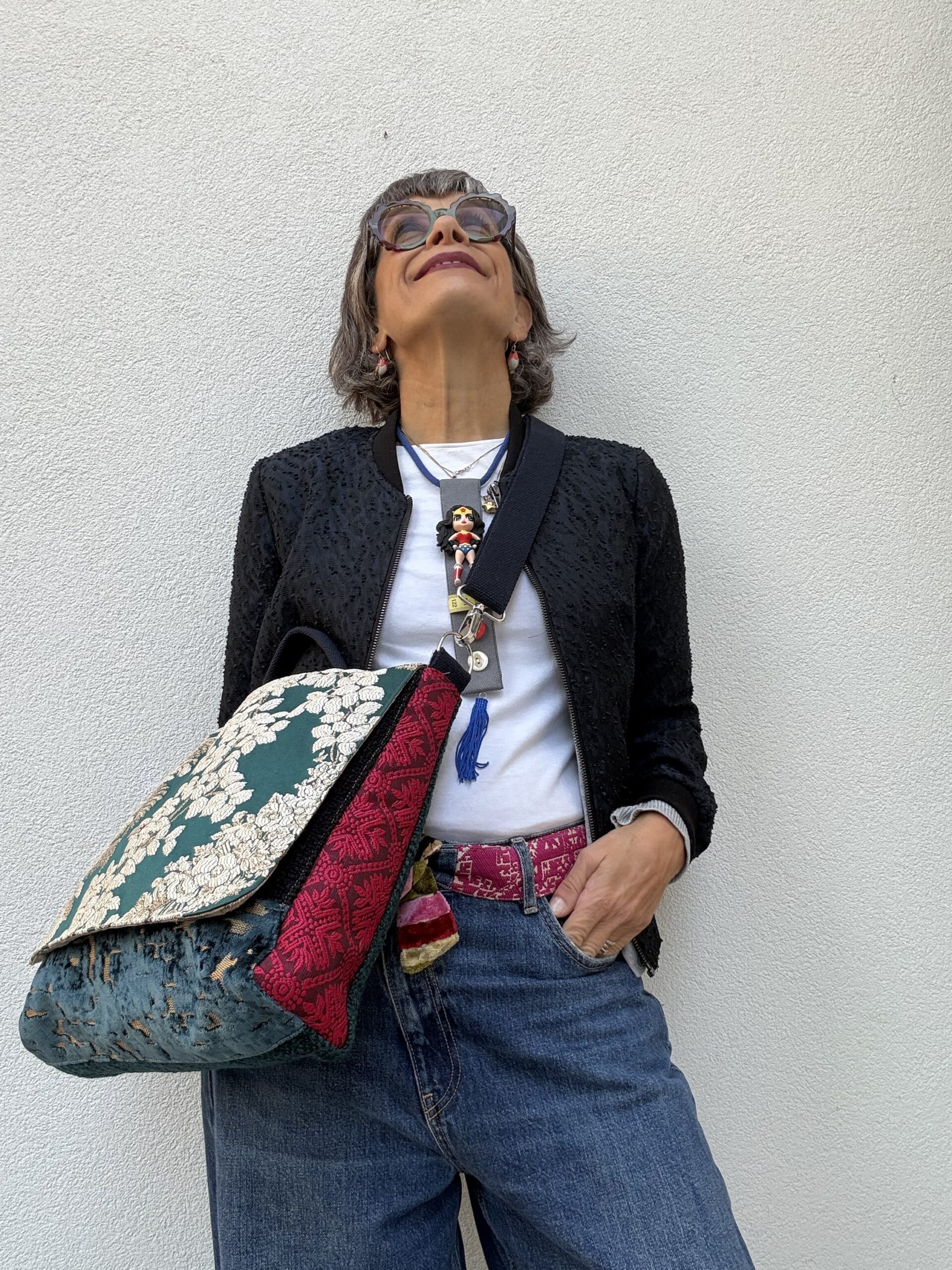 Borsa a tracolla LELLA broccato ottanio - immagine 5
