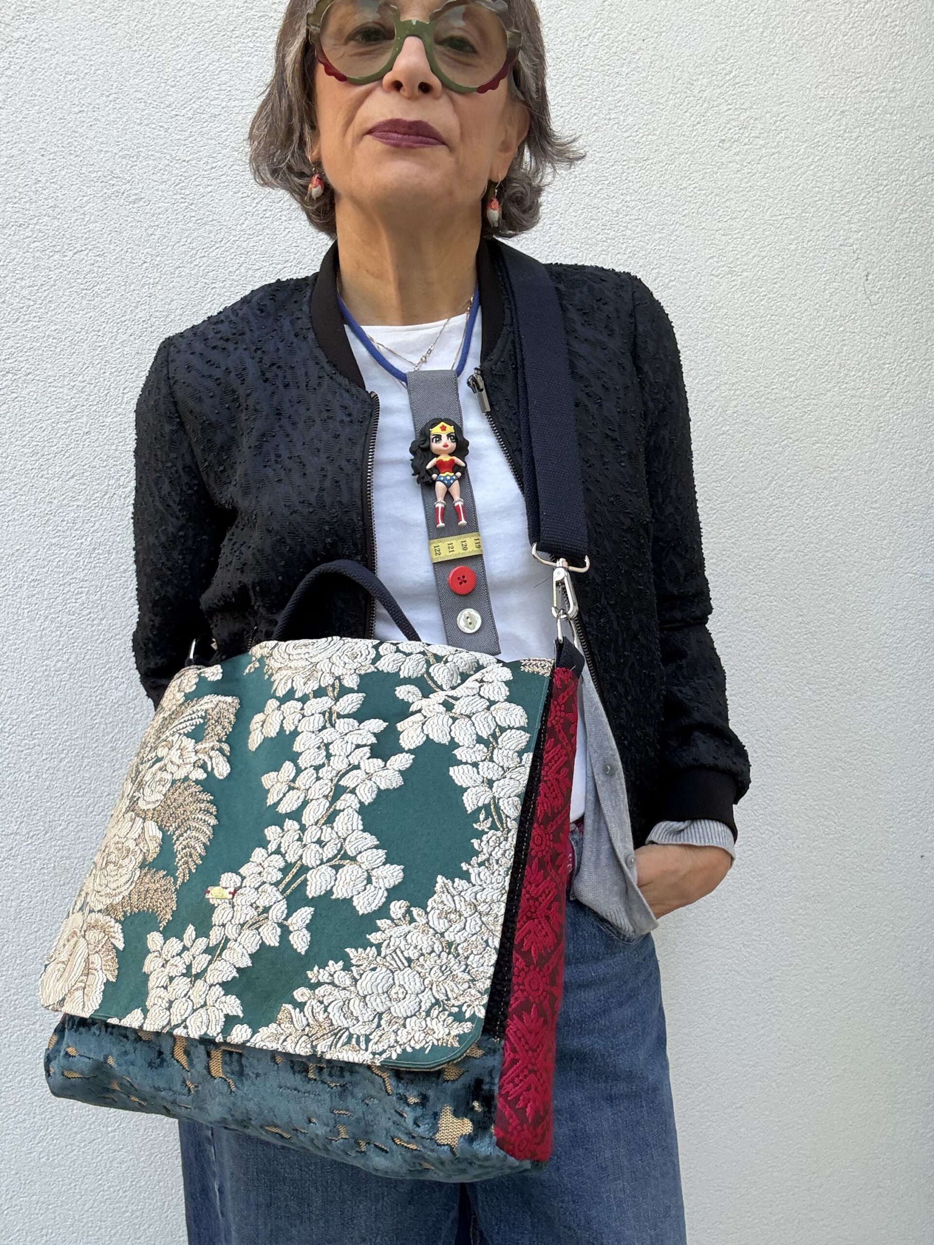 Borsa a tracolla LELLA broccato ottanio - immagine 4
