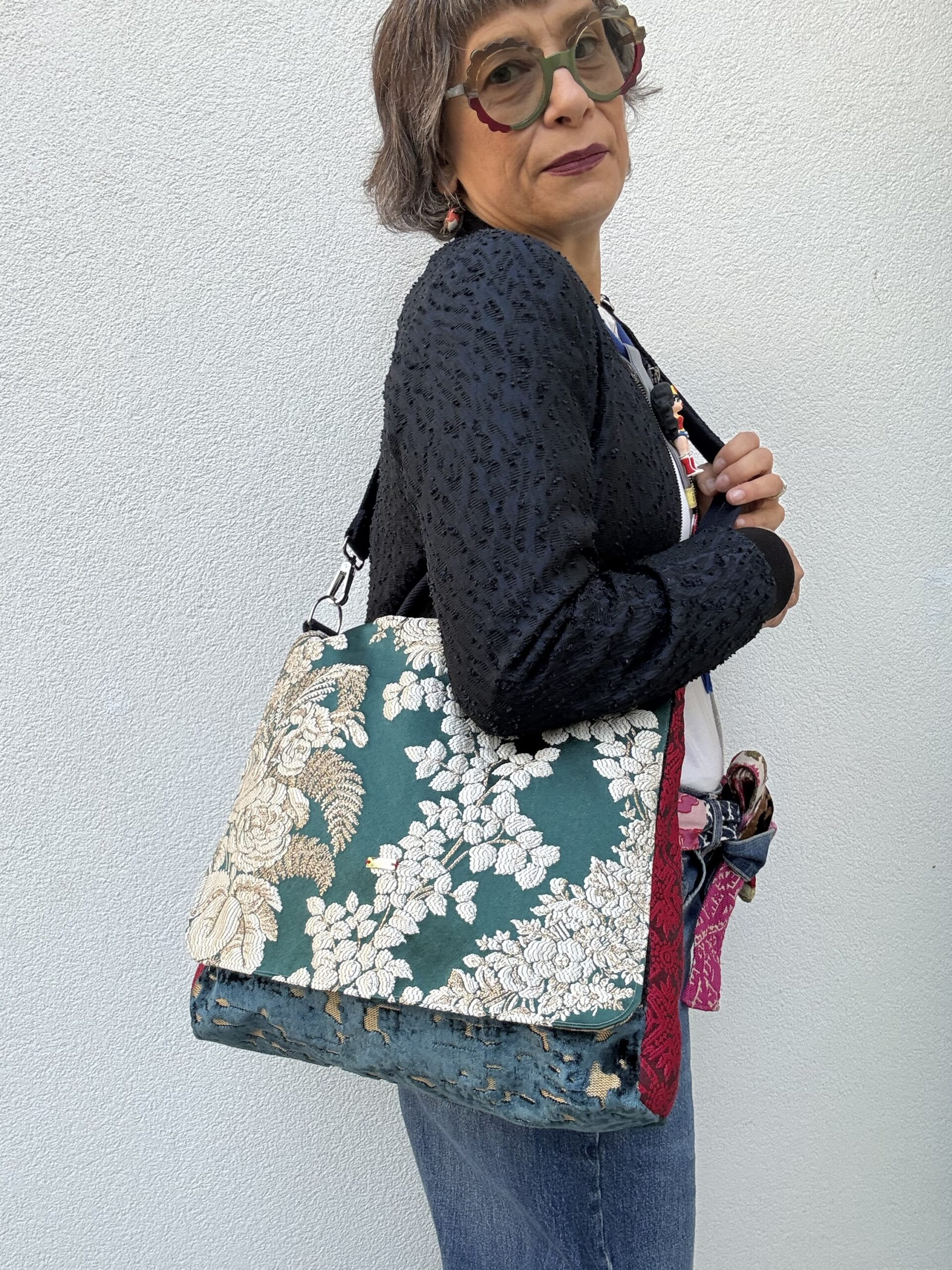 Borsa a tracolla LELLA broccato ottanio - immagine 2