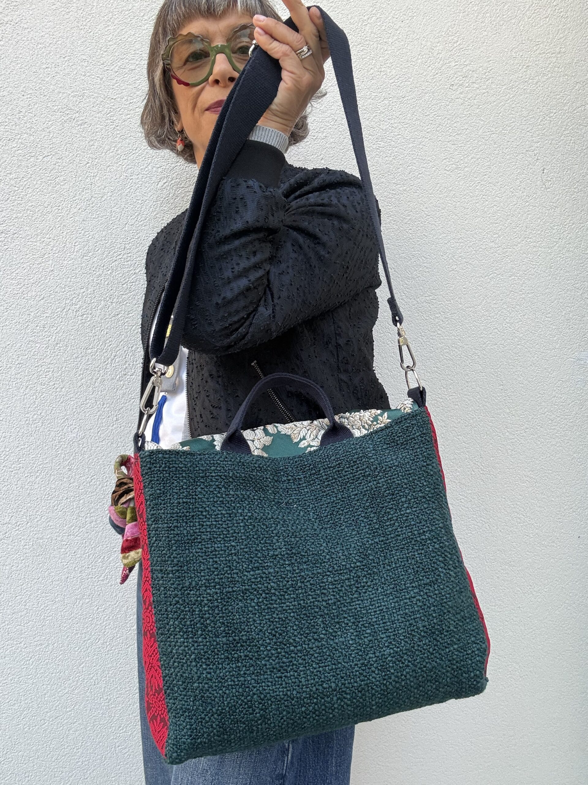 Borsa a tracolla LELLA broccato ottanio - immagine 3