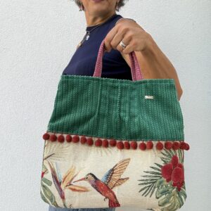 Borsa a mano CRISTINA verde con tucano