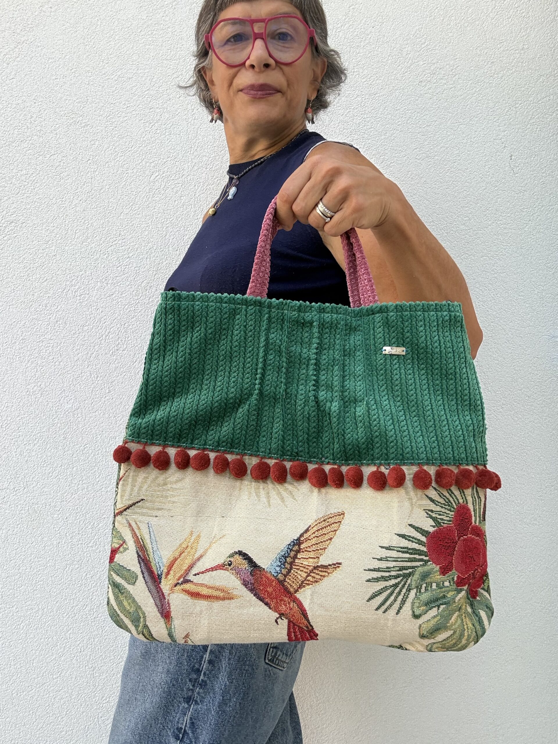 Borsa a mano CRISTINA verde con tucano