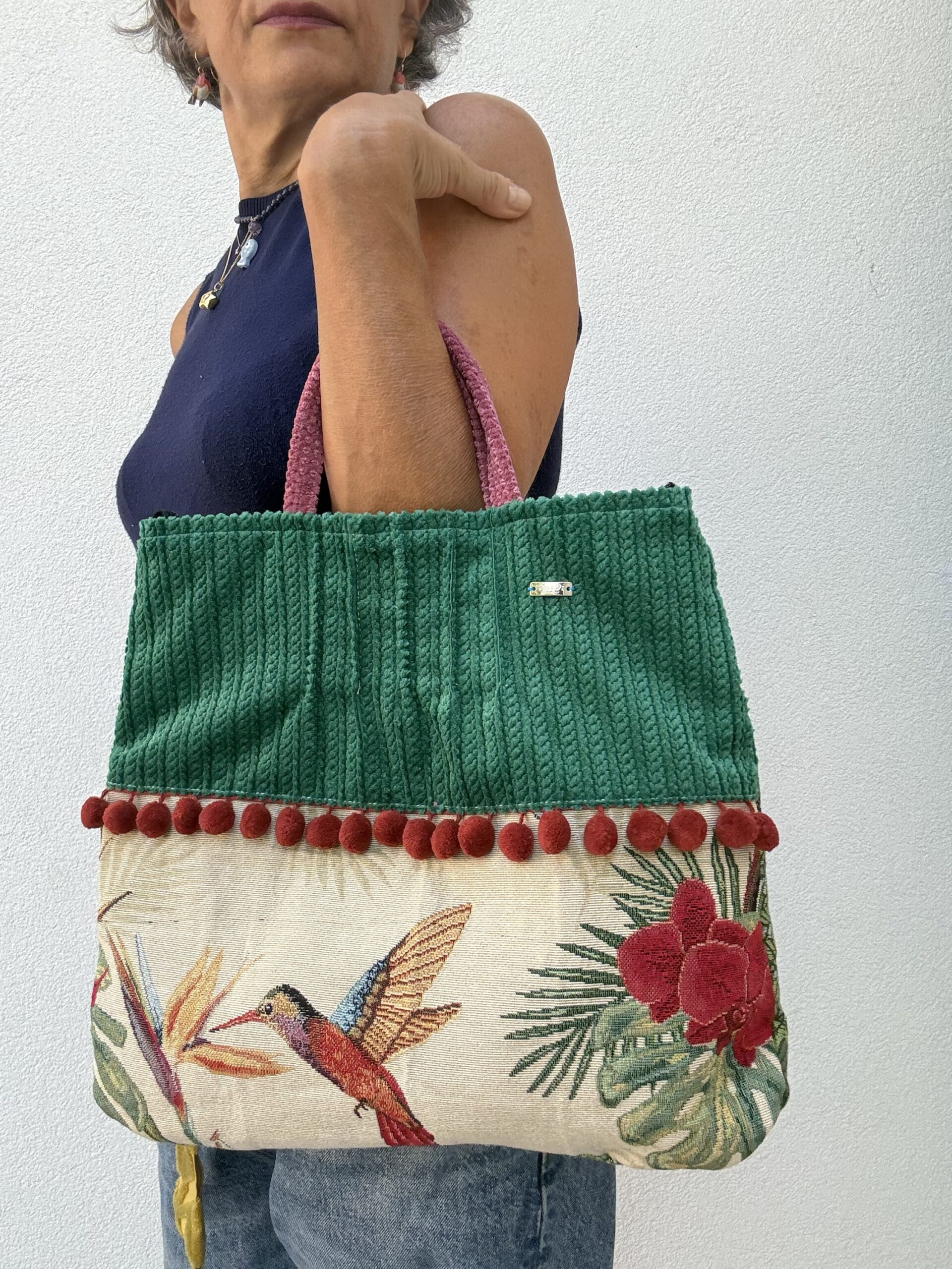 Borsa a mano CRISTINA verde con tucano - immagine 2