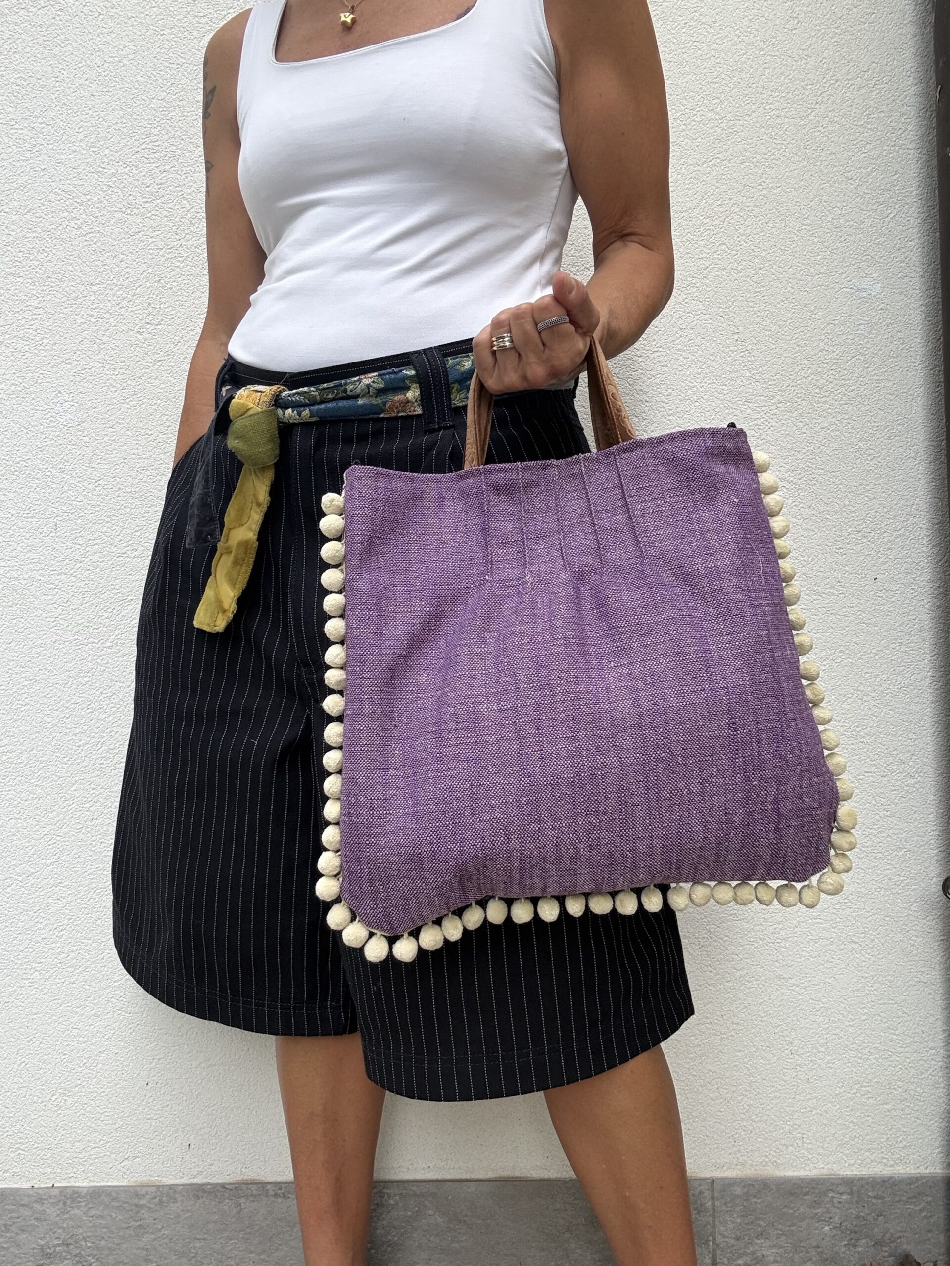 Borsa a mano CRISTINA fantasia gobeline rose pon pon beige - immagine 2