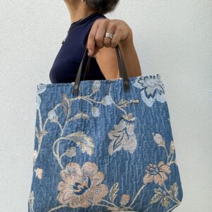 Borsa a mano CRISTINA azzurra a fiori