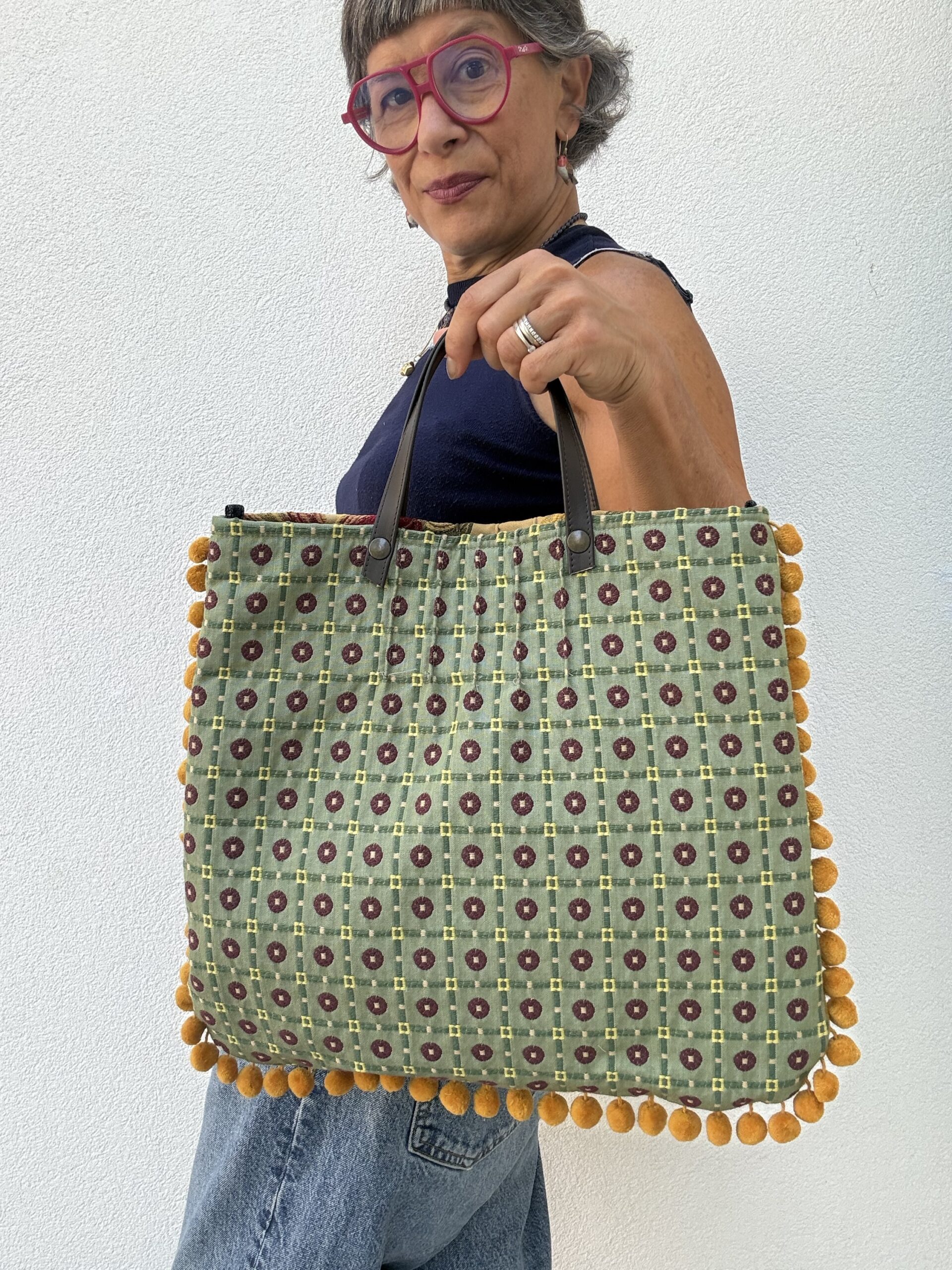 Borsa a mano CRISTINA beige a fiori - immagine 3