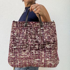 Borsa a mano CRISTINA velluto rosso bordò e rosa