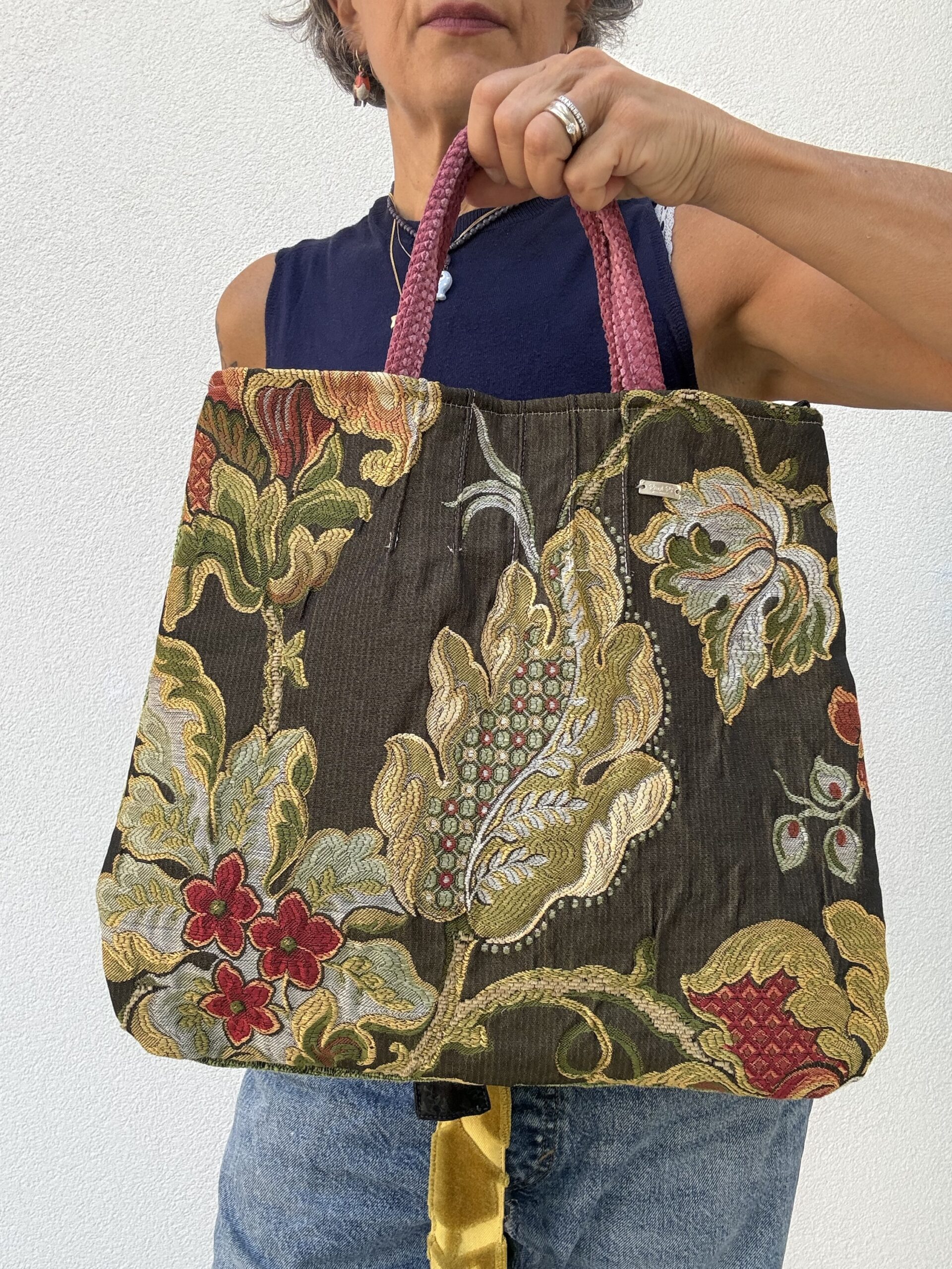 Borsa a mano CRISTINA broccato marrone fiori - immagine 2
