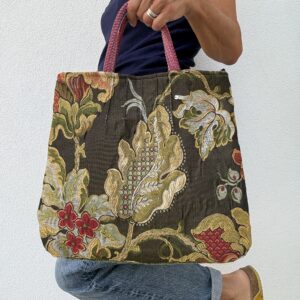 Borsa a mano CRISTINA broccato marrone fiori