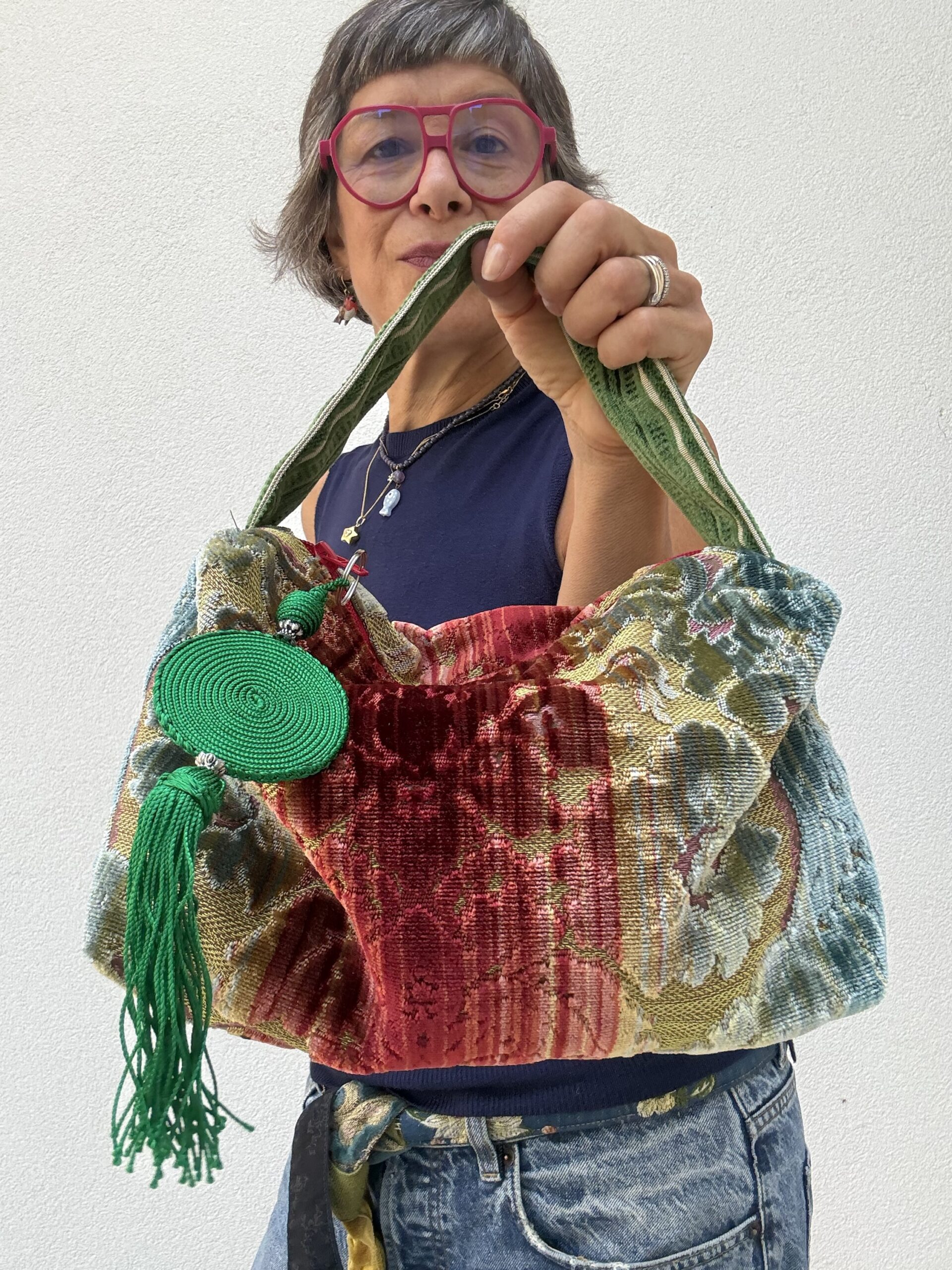 Borsa a mano LAURA verde e rossa